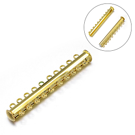 10-Strands 20-Holes Tube Brass Magnetic Slide Lock Clasps, Nickel Free, 51x10x6.5mm, Hole: 2mm