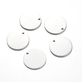 Flat Round Stainless Steel Blank Stapmping Tag Pendants, 20x1mm, Hole: 1.5mm