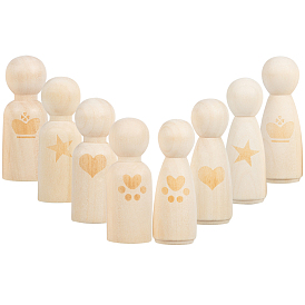 Unfinished Blank Wooden Dolls, for DIY Hand Painting Crafts, with Nylon Packaging Vacuum Bag