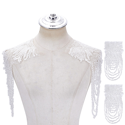 2 piezas de aplique de hombro con flecos de poliéster, Adorno de borlas con cuentas para vestidos y ropa formal.