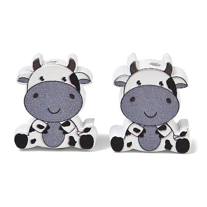 Printed Schima Wood Beads, Cow, Spray Paint