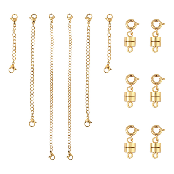 6шт. латунные магнитные застежки с пружинными застежками, плоско-круглые, с 6вакуумным покрытием PVD 304 удлинителем цепи из нержавеющей стали