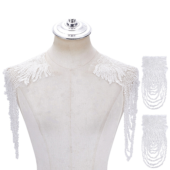 2 piezas de aplique de hombro con flecos de poliéster, Adorno de borlas con cuentas para vestidos y ropa formal.