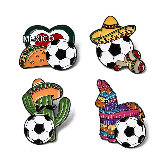 Эмалевые значки на тему мексиканского футбола, Черные металлические застежки для лацканов, рюкзаков и одежды.