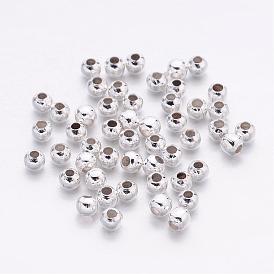 Iron Spacer Beads, Round, Silver Color Plated