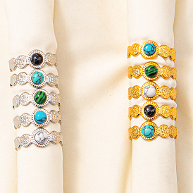 Круглые кольца на палец с натуральными и синтетическими камнями, 304 манжетное кольцо из нержавеющей стали для унисекс