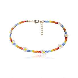 Ожерелье из богемского стекла с цветочными бусинами ручной работы, винтажная цепочка-колье с воротником