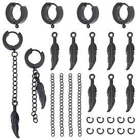 Unicraftale Feather Dangle Hoop Earring Making Kit, Including 304 Stainless Steel Pendants & Huggie Hoop Earrings Findings