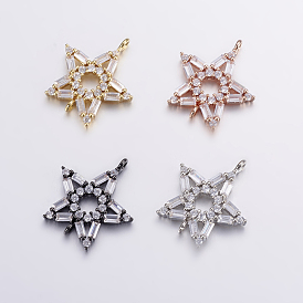 Brass Micro Pave Cubic Zirconia Links, Long-Lasting Plated, Star