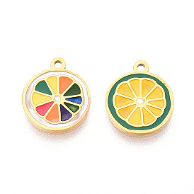 304 из нержавеющей стали шармы эмали, очарование апельсиновых ломтиков, ионное покрытие (ip), реальный 14 k позолоченный