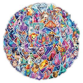 100Pcs Crystal Cluster Theme PVC Self-Adhesive Animal Cartoon Stickers, Waterproof Decals for Kid's Art Craft, Bottle, Luggage Decor