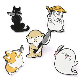 Animal Killer Cartoon Style Enamel Pins, Black Alloy Badge for Backpack Clothes, Cat/Penguin/Dog