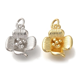 Rack Plating Brass Pendants, Cadmium Free & Lead Free, Long-Lasting Plated, Flower Charms, with Jump Ring