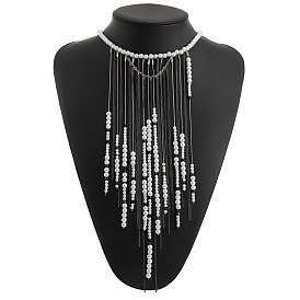 Черно-белые круглые пластиковые жемчужные ожерелья-нагрудники с бахромой в виде водопада для вечеринок и женщин.