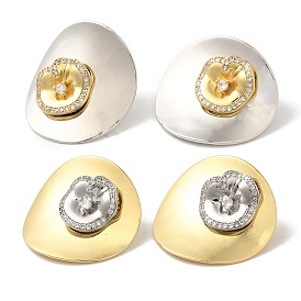 Rack Plating Brass Micro Pave Clear Cubic Zirconia Stud Earrings, Cadmium Free & Lead Free, Long-Lasting Plated, Flower