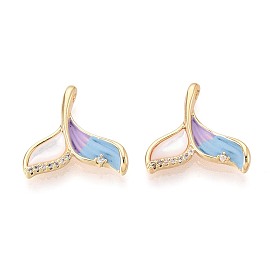 Подвески из латуни с микропаве из кубических цирконий и ракушек, окрашенные распылением, рыбий хвост, реальный 18 k позолоченный