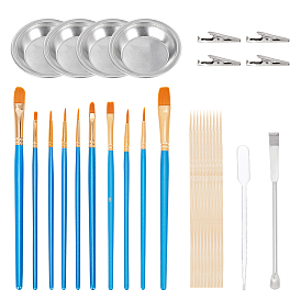 DIY Jewelry Kits, with Bamboo Color Holder Alligator Clips, Stainless Steel Palette & Double-End Spoon Spatula, 2ml Disposable Plastic Dropper and Art Brushes
