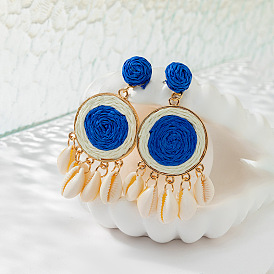 Travel and vacation style exaggerated shell earrings female niche color raffia woven earrings jewelry tide