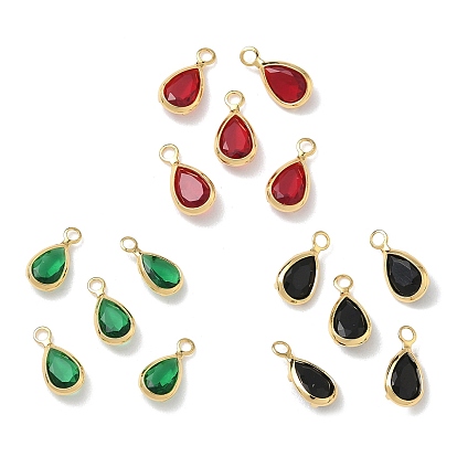 Латунь стекло амулеты, слезинки, без никеля , граненые, реальный 18 k позолоченный