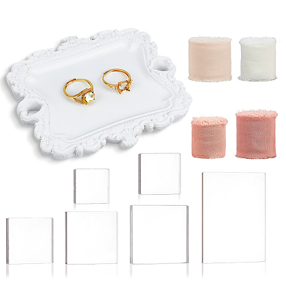 1шт. винтажные подносы из смолы для демонстрации ювелирных изделий, с 4 рулонами 4 разноцветной полиэстерной лентой с необработанными краями и 6 шт. акриловыми подставками для демонстрации.
