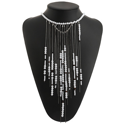 Черно-белые круглые пластиковые жемчужные ожерелья-нагрудники с бахромой в виде водопада для вечеринок и женщин.