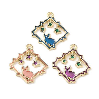 Кулон эмали сплава, золотой свет, ромб с подвеской кролика