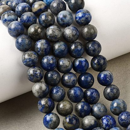 Нитки бусины из натурального ляписа-лазури, круглые