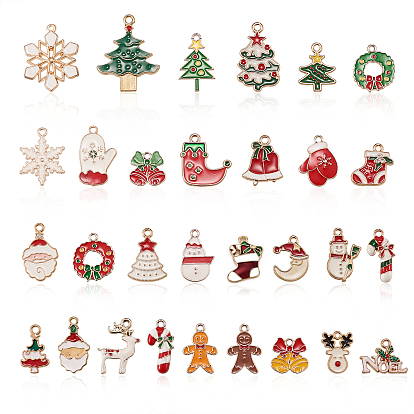 Alloy Pendants, with Enamel, Christmas Style Pendants, Light Gold