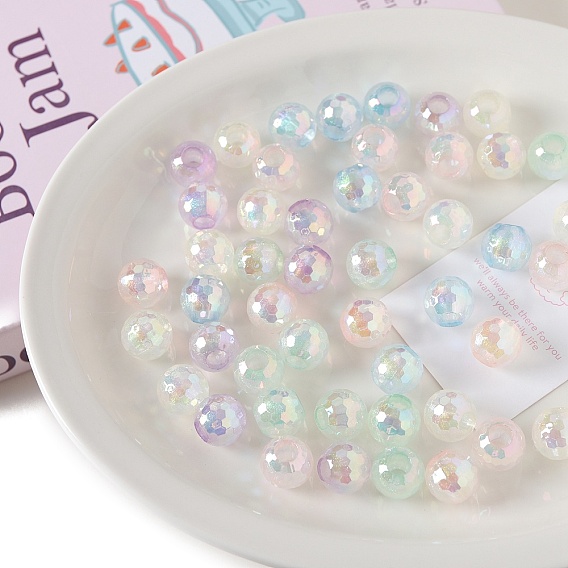 Opaque Acrylic Beads, Faceted, Round