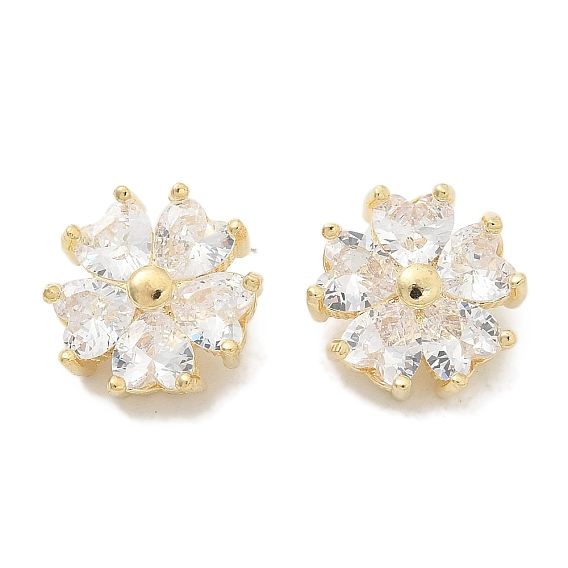 Стойка покрытие латунные микропаве прозрачные кубические циркониевые кнопки, долговечный, без свинца и без кадмия, цветок, 1-луночное