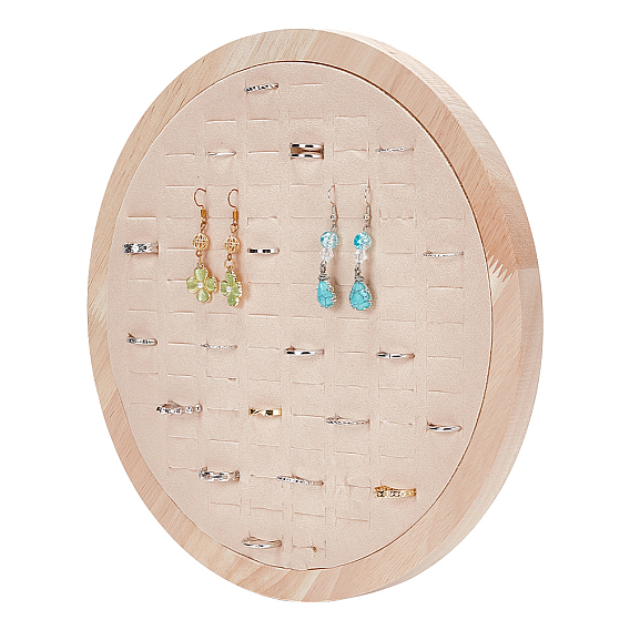 92-плоские круглые деревянные подставки для колец с прорезями, подставка-органайзер для колец с бархатом/искусственной кожей внутри