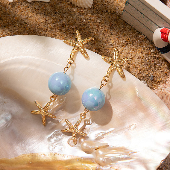 Серьги-гвоздики из цинкового сплава в форме морской звезды, золотые