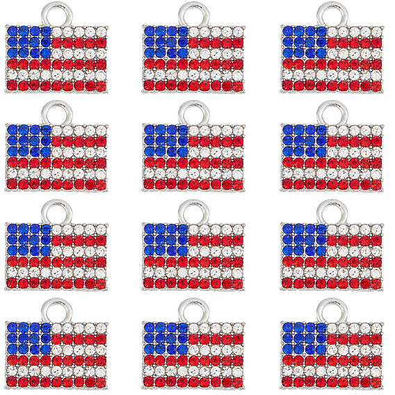 18шт. подвески из сплава ко Дню независимости, со стразами, платина, прямоугольная подвеска в виде флага
