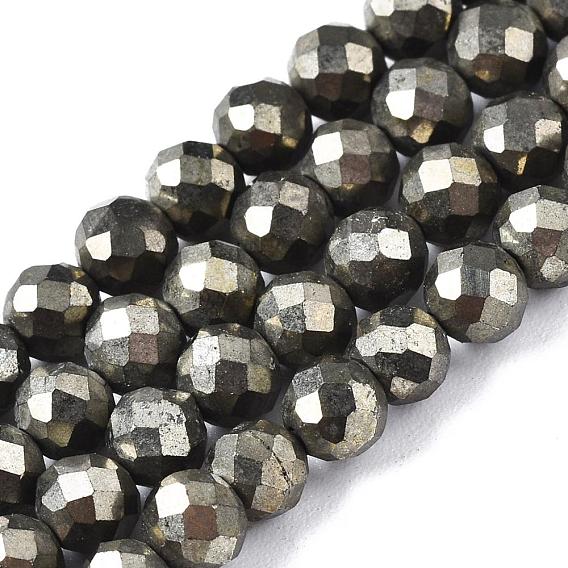 Natural Chalcopyrite Bead Strands, Faceted, Round