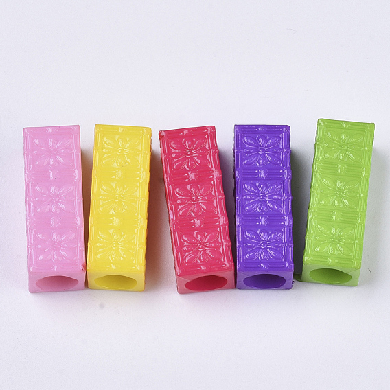 Непрозрачные акриловые бусины, бусины с большим отверстием, кубовидной с цветком