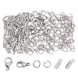 Unicraftale 60Pcs 304 Stainless Steel Lobster Claw Clasps, Parrot Trigger Clasps, 60Pcs Fold Over Crimp Cord Ends and 60Pcs Jump Rings