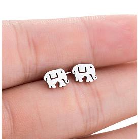 Cute Stainless Steel Elephant Stud Earrings for Women