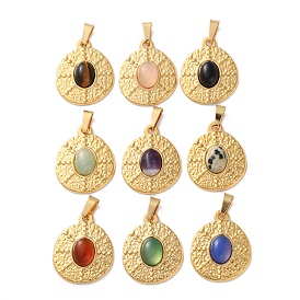 Драгоценный камень подвески, 304 из нержавеющей стали плоские круглые прелести, ионное покрытие (ip), золотые