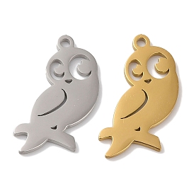 304 Stainless Steel Pendants, Laser Cut, Owl Charm