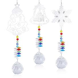 Stainless Steel Christmas Tree Snowflake Bell Wind Chime, Glass Pendant Decoration