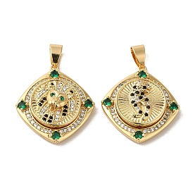 Brass Micro Pave Cubic Zirconia Pendants, Rotatable Anti-Anxiety Pendants, Real 18K Gold Plated, Leopard Head
