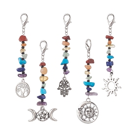 Gemstone & Glass Seed Bead Keychains, Alloy Sun/Hamsa Hand/Tree of Life Charms, Lobster Clasp Charm