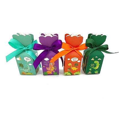 Rectangle Shape Candy Packaging Box, Wedding Party Gift Box, with Ribbon, Dinosaur Pattern
