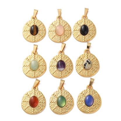 Драгоценный камень подвески, 304 из нержавеющей стали плоские круглые прелести, ионное покрытие (ip), золотые