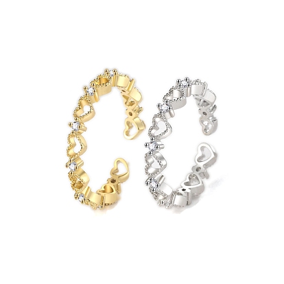 Латунные микропаве кубические цирконии открытые манжеты перстни, сердце выдолбить кольца