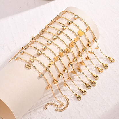 Из нержавеющей стали шарм браслеты, браслеты из кубического циркония для женщин