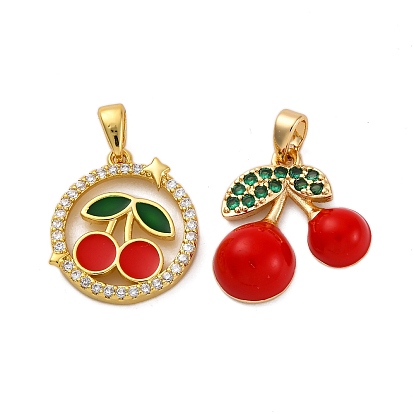 Латунные микро проложить кубического циркония подвески, с эмалью, черри прелести, долговечный, без кадмия и без свинца, стойки покрытие, настоящий 18k с покрытием