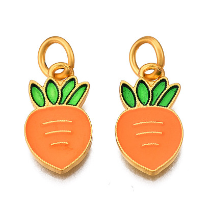 Alloy Enamel Charms, with Jump Rings, Matte Gold Color, Cadmium Free & Lead Free, Carrot