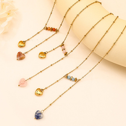 Подвеска в форме сердца из натурального драгоценного камня 304 цепочка-спутник из нержавеющей стали для женщин, золотые