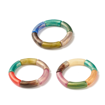 Acrylic Curved Tube Chunky Stretch Bracelet for Women